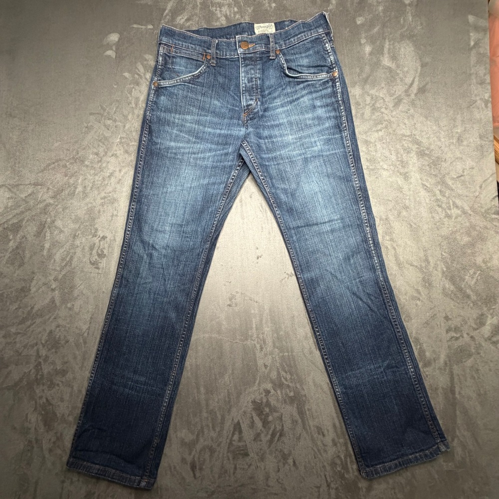 Wrangler Crank Jeans Mens 33x32 Blue Bootcut Relaxed Fit Denim Button Fly Retro